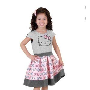 Hello Kitty Girls Dress Size 5 By Sanrio Gray & Pink Bow Print
